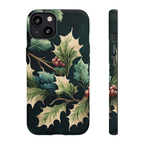 Dark Green Festive Holly in Watercolor - Impact Resistant Phone Case iPhone 13 Matte